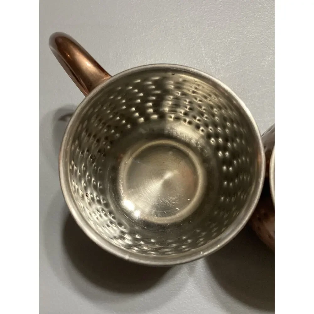 copper‎ plated stainless steel and hammered mugs